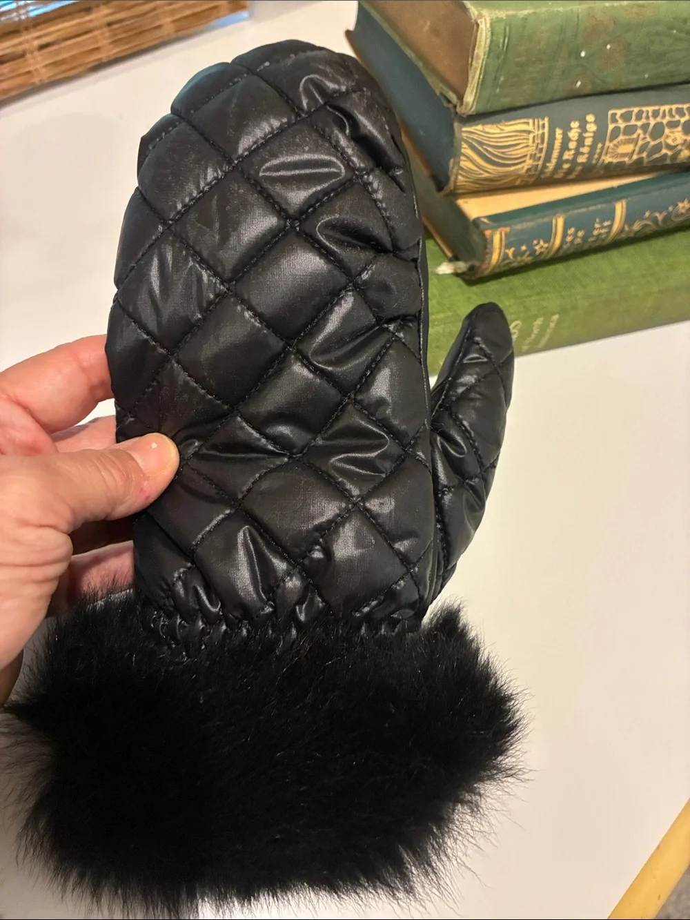 UGG Women's Quilted Shearling Mittens Black with Touchscreen